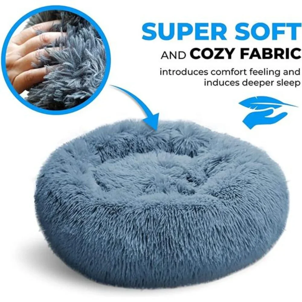 Cat Beds for Indoor Cats Washable, Orthopedic Soft Fluffy Round Calming Pet Bed